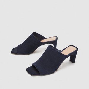 Zara Navy Heeled Suede Mule- Size 41